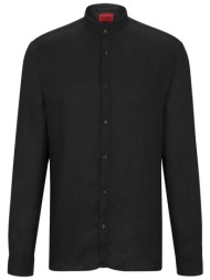 hugo boss ανδρικό λινό πουκάμισο μονόχρωμο `εlvory` - 50490740 μαύρο