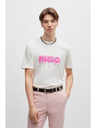 hugo boss ανδρικό t-shirt μονόχρωμο βαμβακερό με contrast λογότυπο `dacation` - 50515282 λευκό