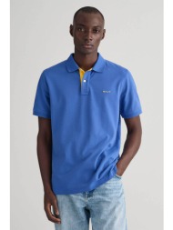 gant ανδρική κοντομάνικη πόλο μπλούζα πικέ με κεντημένο λογότυπο regular fit - 2062026 μπλε