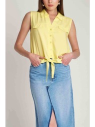 attrattivo γυναικείο αμάνικο πουκάμισο με δέσιμο μπροστά - 9907588h κίτρινο