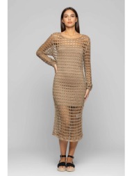 kocca γυναικείο midi φόρεμα με διάτρητο σχέδιο `desio` - p24pab1512abun0000 μπεζ