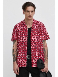 hugo boss ανδρικό πουκάμισο βαμβακερό με all-over contrast logo print `εllino` - 50514146 κόκκινο