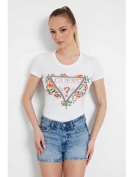 guess γυναικείο t-shirt μονόχρωμο βαμβακερό με contrast logo και floral print - w4gi24j1314 λευκό
