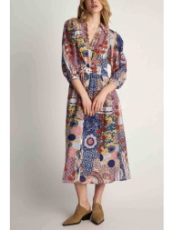 attrattivo γυναικείο midi φόρεμα κρουαζέ με patchworks - 9918412 πολύχρωμο