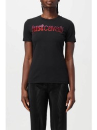 just cavalli γυναικείο βαμβακερό t-shirt μονόχρωμο με λογότυπο - 76pahe06cj112 μαύρο