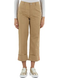 markup γυναικείο παντελόνι cropped μονόχρωμο βαμβακερό με μεταλλική λεπτομέρεια - mw665121 μπεζ