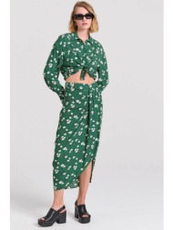 funky buddha γυναικεία midi φούστα με all-over leopard και floral print - fbl009-105-14 πράσινο