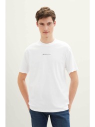 tom tailor ανδρικό μονόχρωμο t-shirt με logo print relaxed fit - 1040880 λευκό