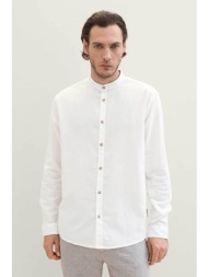 tom tailor ανδρικό πουκάμισο μάο από λινάρι και βαμβάκι regular fit - 1040140 λευκό