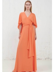 stelios koudounaris γυναικείo maxi φόρεμα σε στυλ κάπα `cape wrap` - drs2013 πορτοκαλί