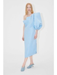 stine goya γυναικείο midi φόρεμα μονόχρωμο με puff oversized μανίκι `juliette` - sg5599 γαλάζιο