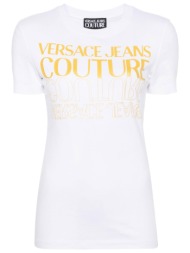 versace jeans couture γυναικείο t-shirt μονόχρωμο βαμβακερό με contrast logo print - 76hahc00cj02c λ