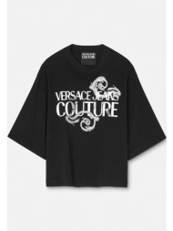 versace jeans couture γυναικείο t-shirt μονόχρωμο βαμβακερό με contrast logo και baroque print - 76h