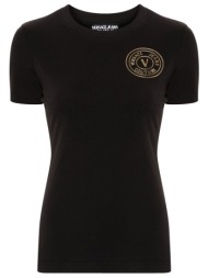 versace jeans couture γυναικείο t-shirt μονόχρωμο βαμβακερό με contrast emblem print - 76haht02cj03t