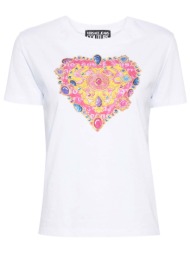 versace jeans couture γυναικείο t-shirt μονόχρωμο βαμβακερό με heart baroque print - 76hahl01cj01l λ