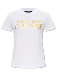 versace jeans couture γυναικείο t-shirt μονόχρωμο βαμβακερό με contrast logo print - 76haht04cj00t λ