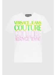 versace jeans couture γυναικείο t-shirt μονόχρωμο βαμβακερό με πολύχρωμο logo print - 76hahc01cj01c 