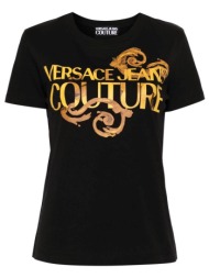 versace jeans couture γυναικείο t-shirt μονόχρωμο βαμβακερό με contrast logo και baroque print - 76h