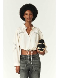 ba&sh γυναικείο πουκάμισο μονόχρωμο βαμβακερό με διάτρητα σχέδια `emily` - 1e24emil εκρού