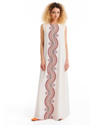 foral γυναικείο maxi φόρεμα μονόχρωμο με contrast geometric print - 078.50.04.012 εκρού