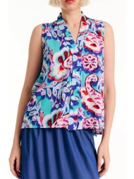 forel γυναικεία μπλούζα αμάνικη με all-over πολύχρωμο print - 078.80.01.009 τυρκουάζ