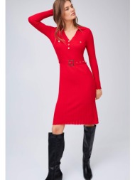 orsay γυναικείο πλεκτό φόρεμα με ζώνη - 530344-330000 κόκκινο