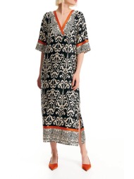 forel γυναικείο midi φόρεμα με σατέν όψη και all-over contrast prints - 078.50.01.030 μαύρο