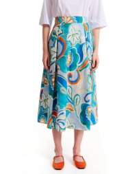 forel γυναικεία midi φούστα βαμβακερή με πολύχρωμο print και σχέδιο με πιέτες - 078.00.01.021 πολύχρ