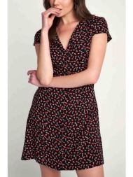 attrattivo γυναικείο mini φόρεμα σεμιζιέ με floral print - 9918605 μαύρο