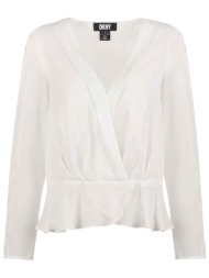 dkny γυναικεία μπλούζα μονόχρωμη κρουαζέ - p34anq01 λευκό