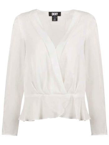 dkny γυναικεία μπλούζα μονόχρωμη κρουαζέ - p34anq01 λευκό