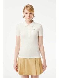 lacoste γυναικεία πόλο μπλούζα μονόχρωμη με κεντημένο λογότυπο και κοντό μανίκι - df5377 λευκό