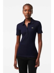 lacoste γυναικεία πόλο μπλούζα μονόχρωμη με κεντημένο λογότυπο και κοντό μανίκι - df5377 μπλε σκούρο