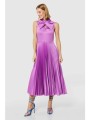 closet london γυναικείο midi φόρεμα με σατέν όψη και πλισέ σχέδιο - d8218 βιολετί
