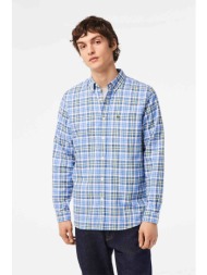 lacoste ανδρικό πουκάμισο button-down με καρό σχέδιο και απλικέ τσέπη - ch5714 γαλάζιο