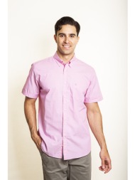 the bostonians ανδρικό κοντομάνικο πουκάμισο button down regular fit `fil a fil` - bap0000 ροζ