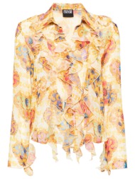 versace jeans couture γυναικείο πουκάμισο με all-over heart couture print και διακοσμητικά βολάν - 7