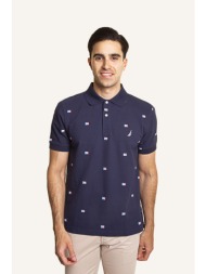 nautica ανδρική πόλο μπλούζα πικέ με μικροσχέδιο classic fit - k45105 σκούρο μπλε