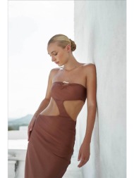 baobab γυναικείο maxi φόρεμα με cut out λεπτομέρειες `tali` - tali dress-200 καφέ