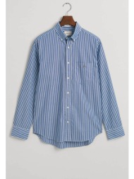 gant ανδρικό πουκάμισο button down με ριγέ σχέδιο και τσέπη με λογότυπο regular fit - 3000130 μπλε
