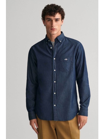 gant ανδρικό denim βαμβακερό πουκάμισο μονόχρωμο με