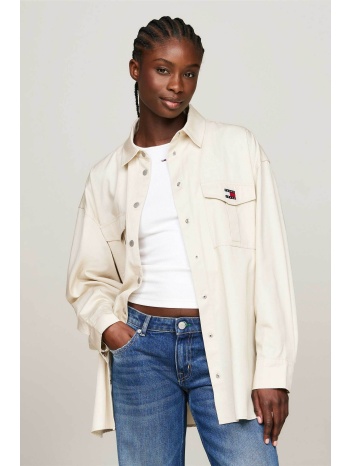 tommy jeans γυναικείο overshirt μονόχρωμο με λογότυπο