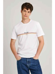 pepe jeans ανδρικό t-shirt με contrast ρίγες και λογότυπο regular fit - pm509427 λευκό