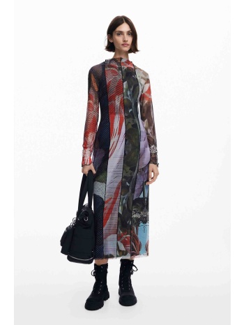 desigual γυναικείο midi φόρεμα με floral print τούλινο