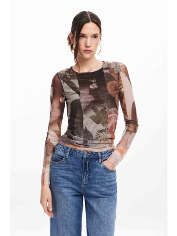 desigual γυναικεία μπλούζα από τούλι εμπριμέ `carson` 