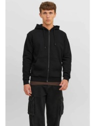 jack & jones ανδρική ζακέτα φούτερ μονόχρωμη με κουκούλα - 12249342 μαύρο