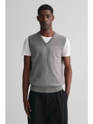 gant ανδρικό αμάνικο πουλόβερ με v λαιμόκοψη και κεντημένο λογότυπο regular fit - 8030560 γκρι
