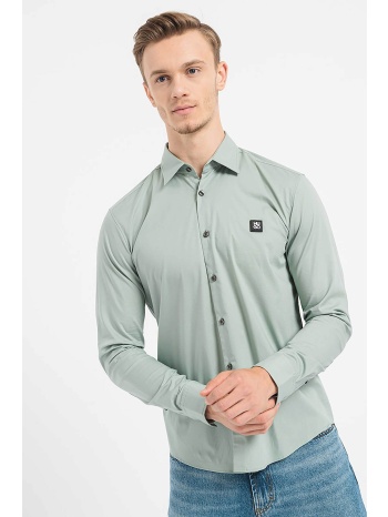 hugo boss ανδρικό πουκάμισο μονόχρωμο με logo patch 