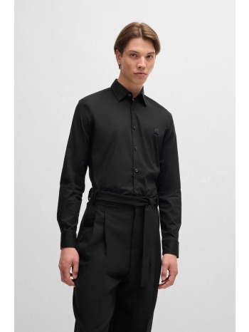 hugo boss ανδρικό πουκάμισο μονόχρωμο με logo patch 