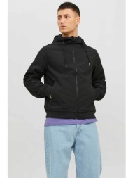 jack & jones ανδρική ζακέτα φούτερ μονόχρωμη με κουκούλα - 12236300 μαύρο